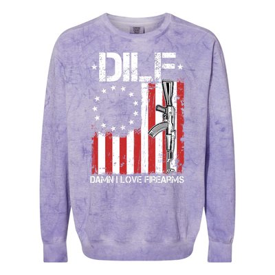 DILF Damn I Love Firearms Distressed USA American Flag Colorblast Crewneck Sweatshirt