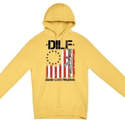 DILF Damn I Love Firearms Distressed USA American Flag Premium Pullover Hoodie