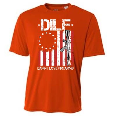 DILF Damn I Love Firearms Distressed USA American Flag Cooling Performance Crew T-Shirt