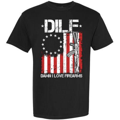 DILF Damn I Love Firearms Distressed USA American Flag Garment-Dyed Heavyweight T-Shirt