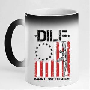 DILF Damn I Love Firearms Distressed USA American Flag 11oz Black Color Changing Mug