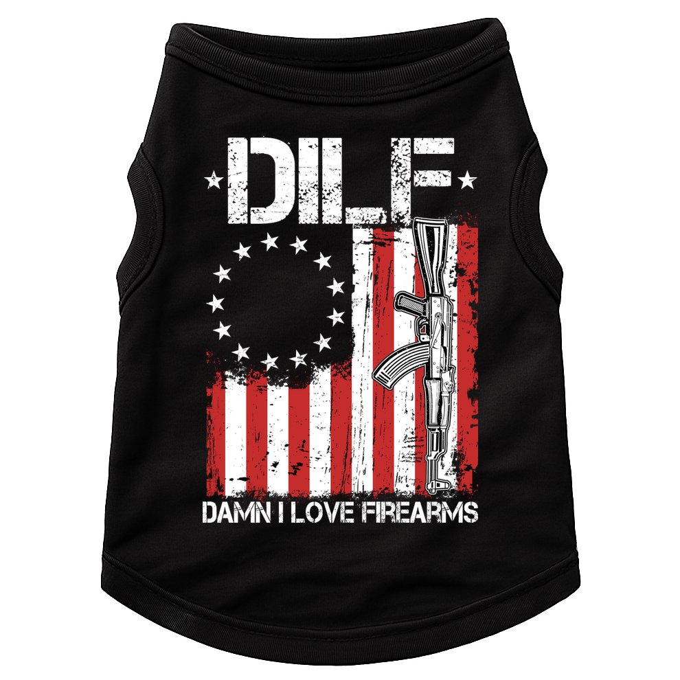 DILF Damn I Love Firearms Distressed USA American Flag Doggie Tank