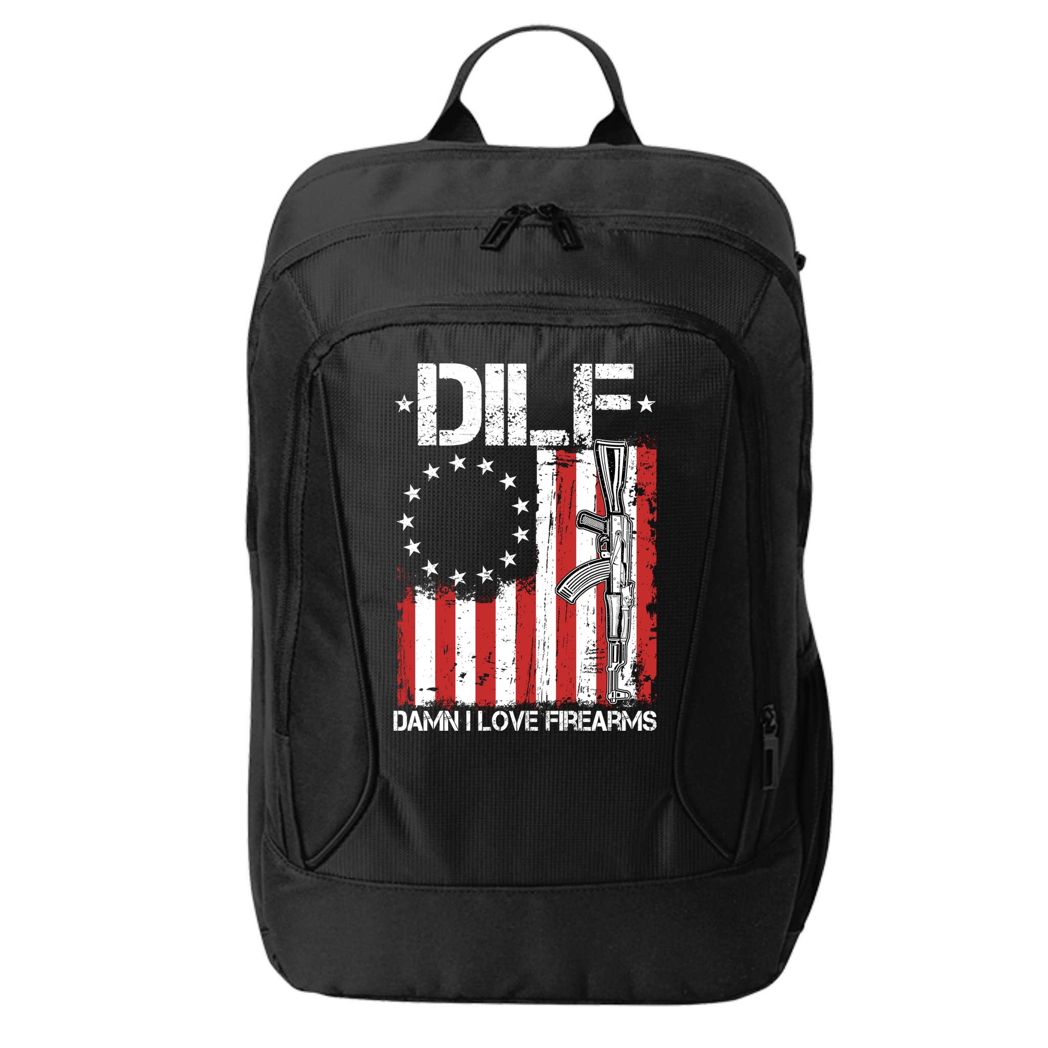 DILF Damn I Love Firearms Distressed USA American Flag City Backpack