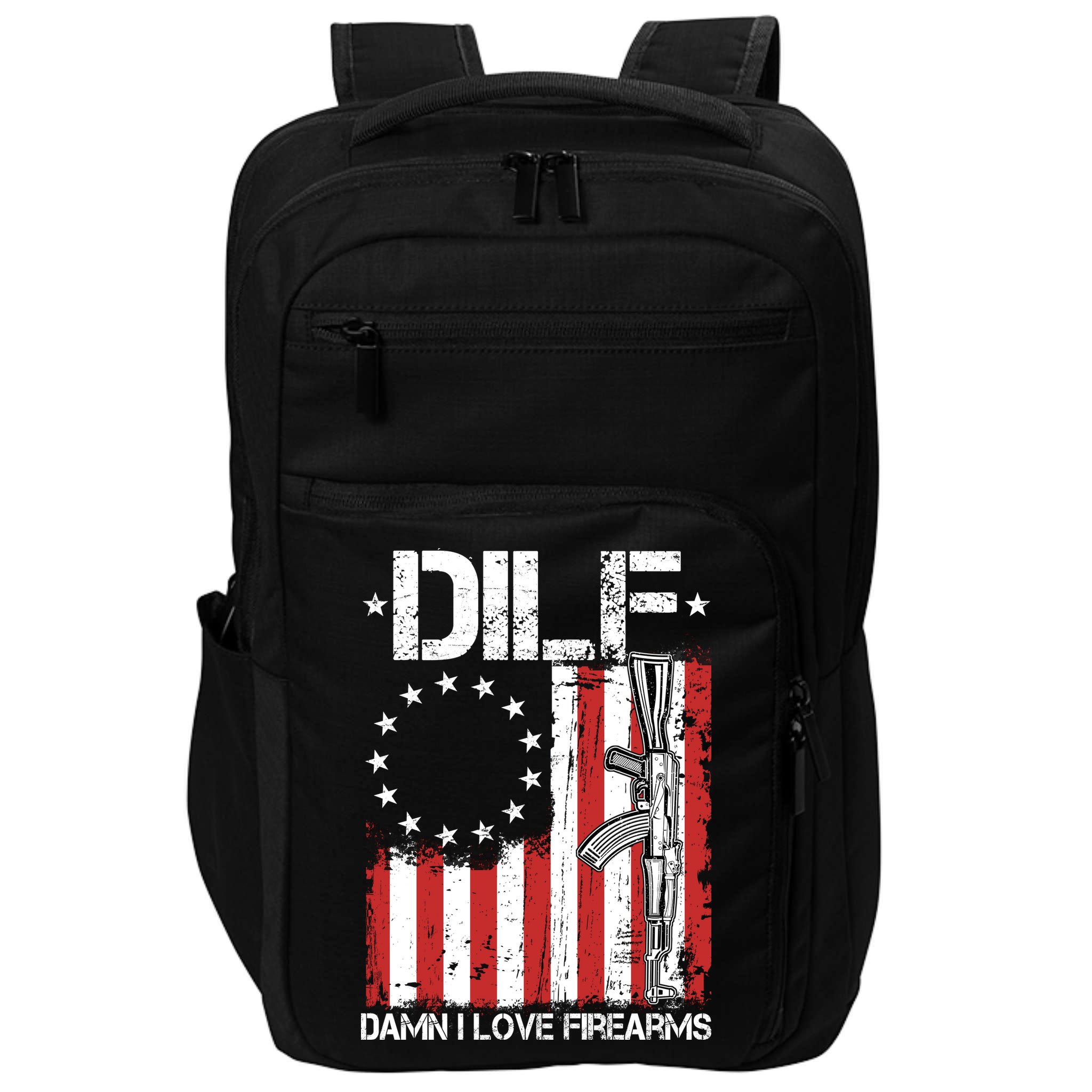 DILF Damn I Love Firearms Distressed USA American Flag Impact Tech Backpack
