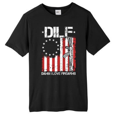 DILF Damn I Love Firearms Distressed USA American Flag Tall Fusion ChromaSoft Performance T-Shirt