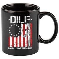DILF Damn I Love Firearms Distressed USA American Flag 11oz C Handle Ceramic Mug