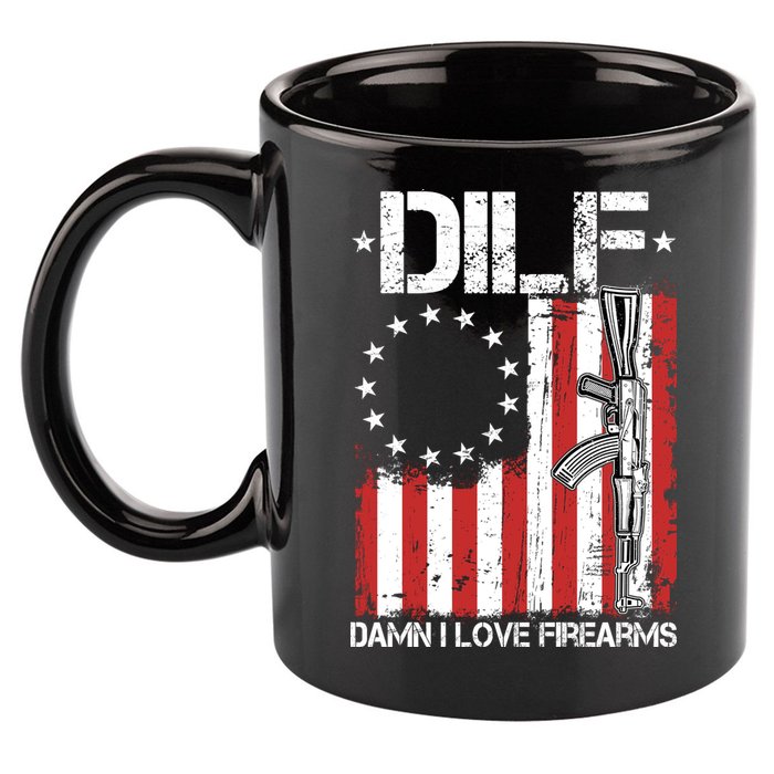 DILF Damn I Love Firearms Distressed USA American Flag 11oz C Handle Ceramic Mug