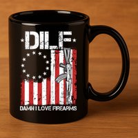DILF Damn I Love Firearms Distressed USA American Flag 11oz C Handle Ceramic Mug