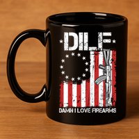 DILF Damn I Love Firearms Distressed USA American Flag 11oz C Handle Ceramic Mug