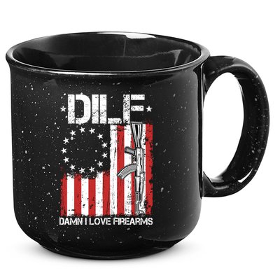 DILF Damn I Love Firearms Distressed USA American Flag 15oz Campfire Ceramic Mug
