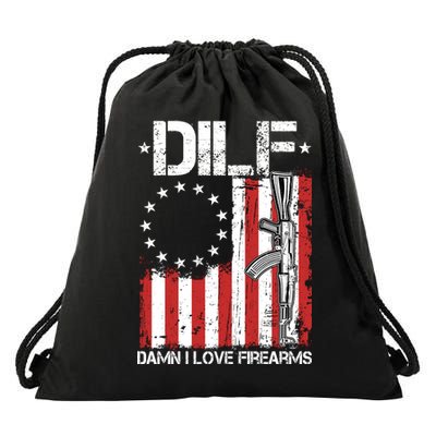 DILF Damn I Love Firearms Distressed USA American Flag Drawstring Bag