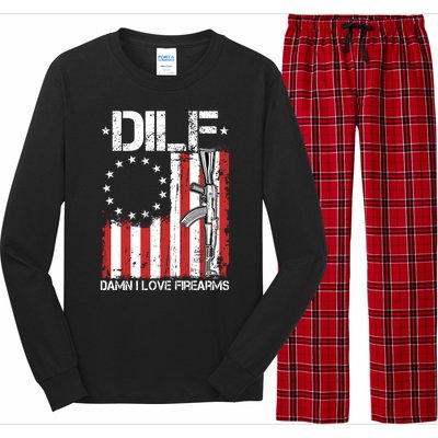 DILF Damn I Love Firearms Distressed USA American Flag Long Sleeve Pajama Set