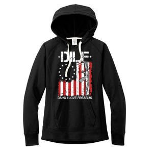 DILF Damn I Love Firearms Distressed USA American Flag Women's Fleece Hoodie