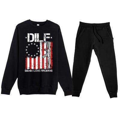 DILF Damn I Love Firearms Distressed USA American Flag Premium Crewneck Sweatsuit Set