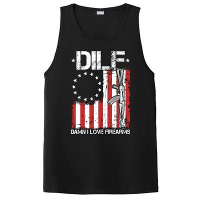 DILF Damn I Love Firearms Distressed USA American Flag PosiCharge Competitor Tank