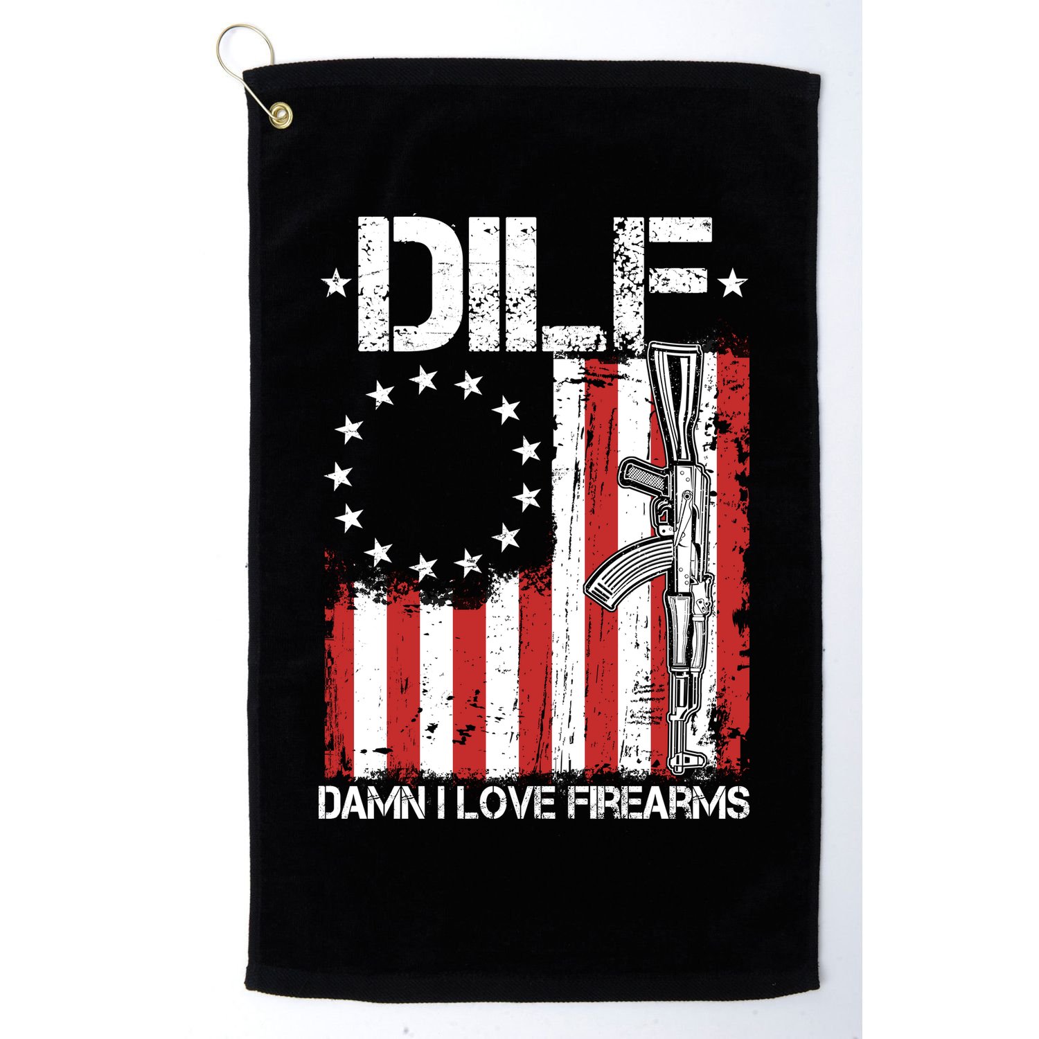 DILF Damn I Love Firearms Distressed USA American Flag Golf Towel