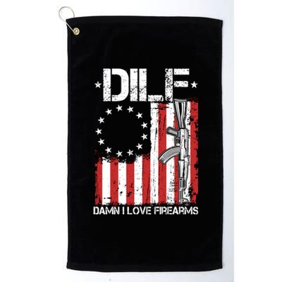 DILF Damn I Love Firearms Distressed USA American Flag Platinum Collection Golf Towel