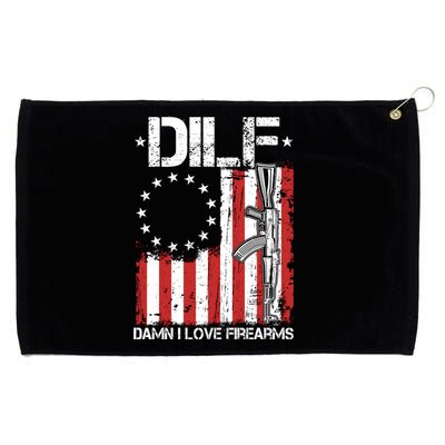 DILF Damn I Love Firearms Distressed USA American Flag Grommeted Golf Towel