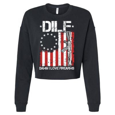 DILF Damn I Love Firearms Distressed USA American Flag Cropped Pullover Crew