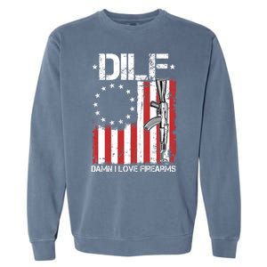 DILF Damn I Love Firearms Distressed USA American Flag Garment-Dyed Sweatshirt