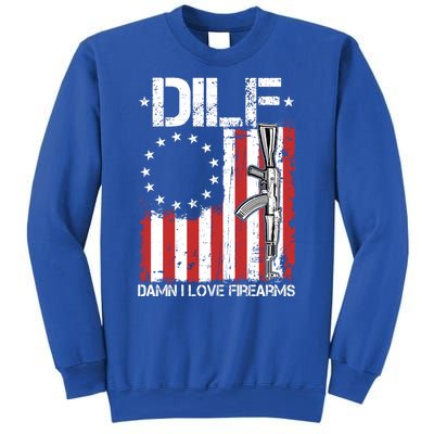 DILF Damn I Love Firearms Distressed USA American Flag Sweatshirt