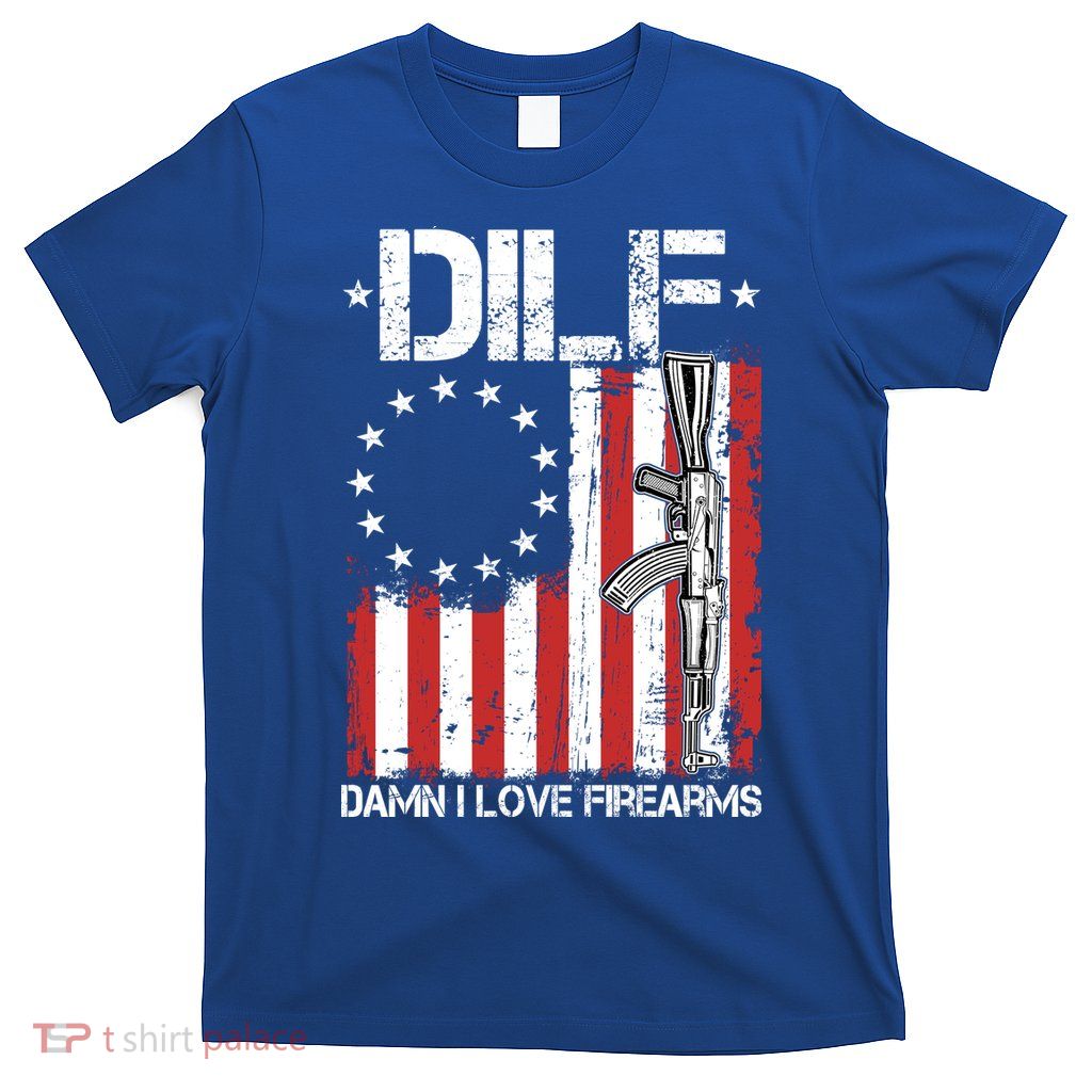 DILF Damn I Love Firearms Distressed USA American Flag T-Shirt