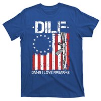 DILF Damn I Love Firearms Distressed USA American Flag T-Shirt