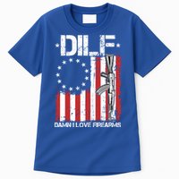 DILF Damn I Love Firearms Distressed USA American Flag Tall T-Shirt