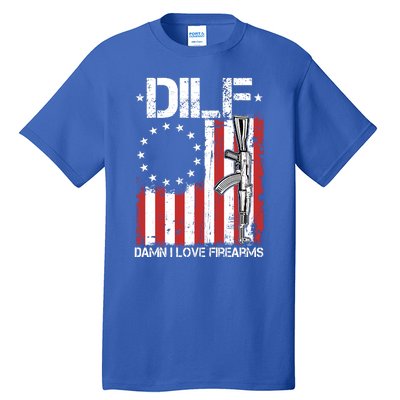 DILF Damn I Love Firearms Distressed USA American Flag Tall T-Shirt