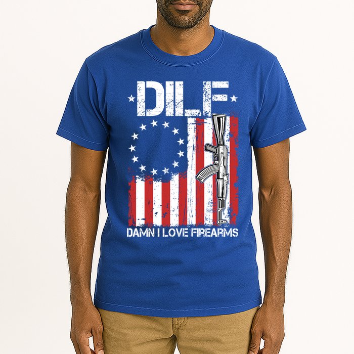 DILF Damn I Love Firearms Distressed USA American Flag Tall T-Shirt