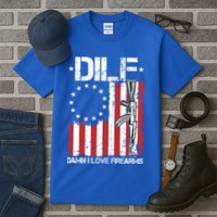 DILF Damn I Love Firearms Distressed USA American Flag Tall T-Shirt