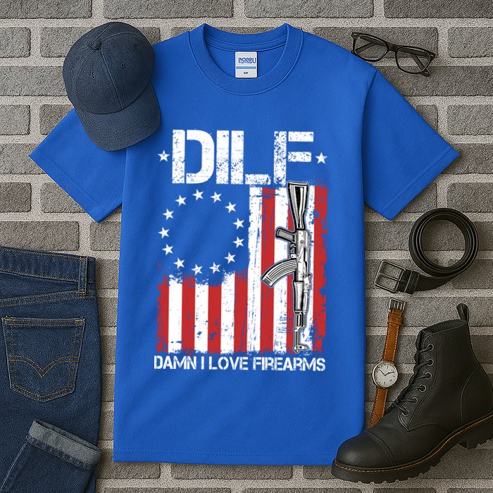 DILF Damn I Love Firearms Distressed USA American Flag Tall T-Shirt