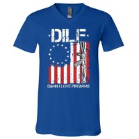 DILF Damn I Love Firearms Distressed USA American Flag V-Neck T-Shirt