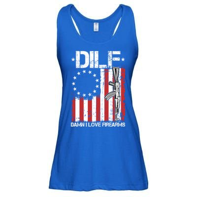 DILF Damn I Love Firearms Distressed USA American Flag Ladies Essential Flowy Tank