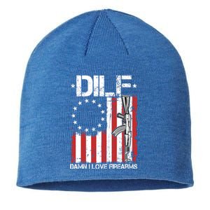 DILF Damn I Love Firearms Distressed USA American Flag Sustainable Beanie