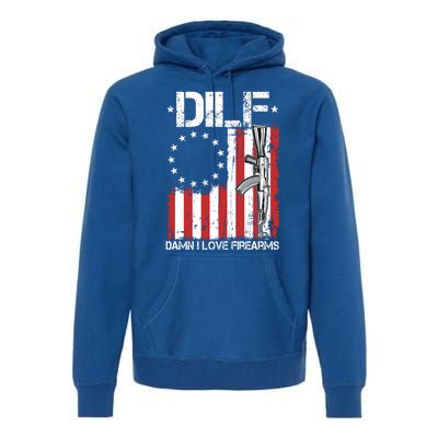 DILF Damn I Love Firearms Distressed USA American Flag Premium Hoodie