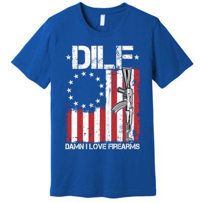 DILF Damn I Love Firearms Distressed USA American Flag Premium T-Shirt