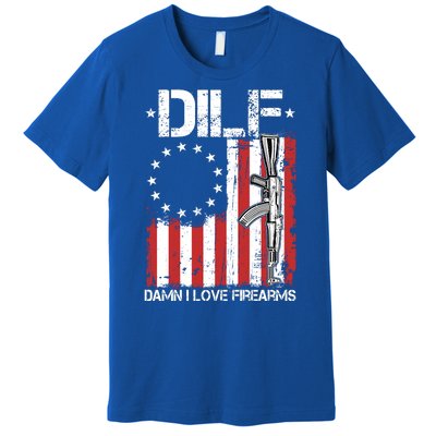 DILF Damn I Love Firearms Distressed USA American Flag Premium T-Shirt