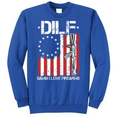 DILF Damn I Love Firearms Distressed USA American Flag Tall Sweatshirt