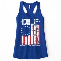 DILF Damn I Love Firearms Distressed USA American Flag Womens Tank Top