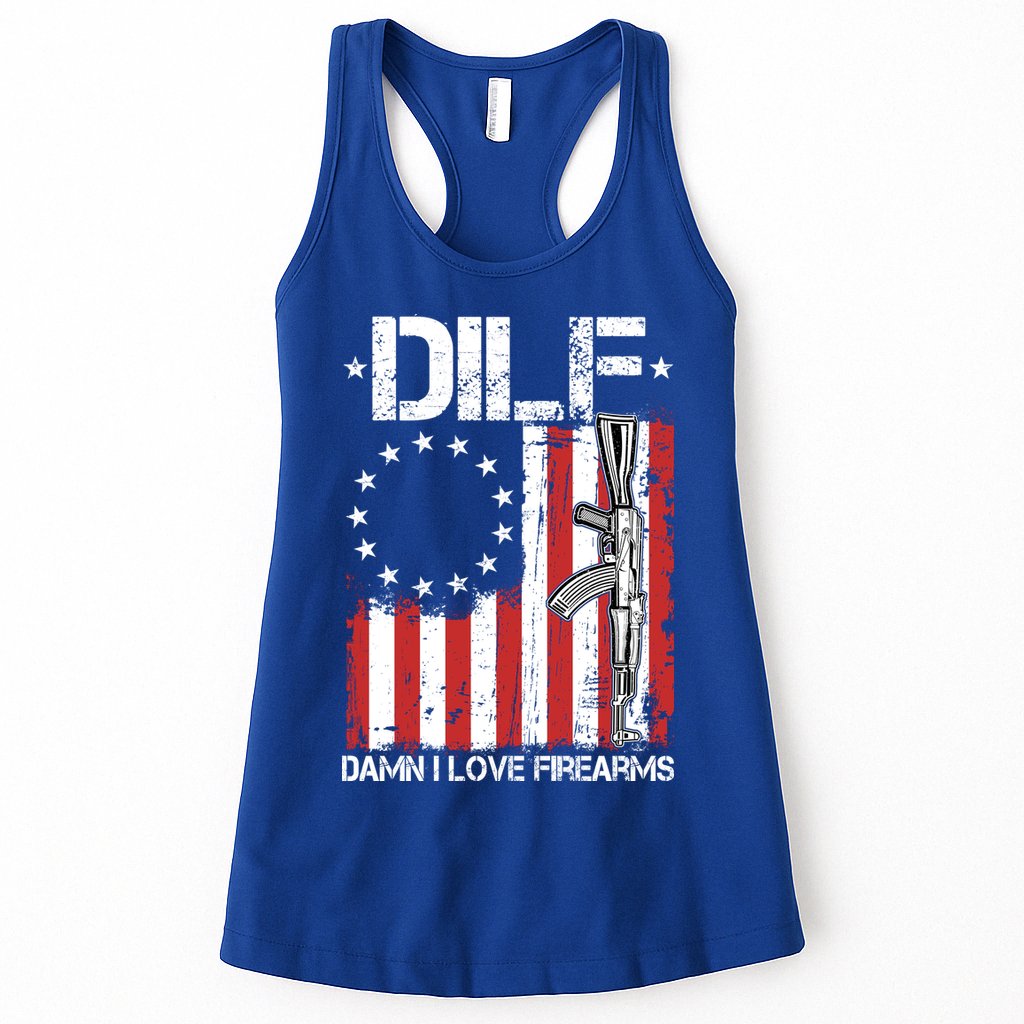 DILF Damn I Love Firearms Distressed USA American Flag Womens Tank Top