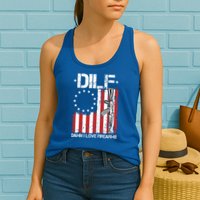 DILF Damn I Love Firearms Distressed USA American Flag Womens Tank Top