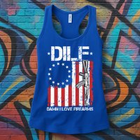 DILF Damn I Love Firearms Distressed USA American Flag Womens Tank Top