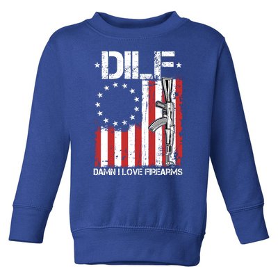 DILF Damn I Love Firearms Distressed USA American Flag Toddler Sweatshirt