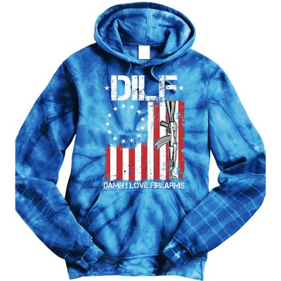 DILF Damn I Love Firearms Distressed USA American Flag Tie Dye Hoodie