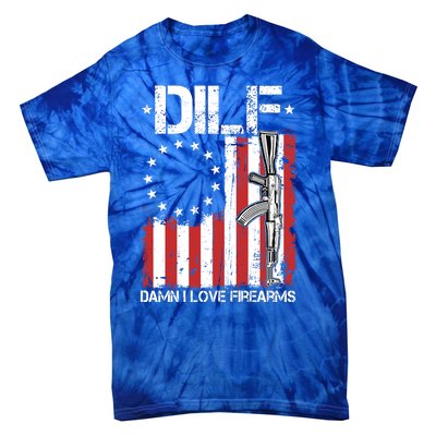 DILF Damn I Love Firearms Distressed USA American Flag Tie-Dye T-Shirt