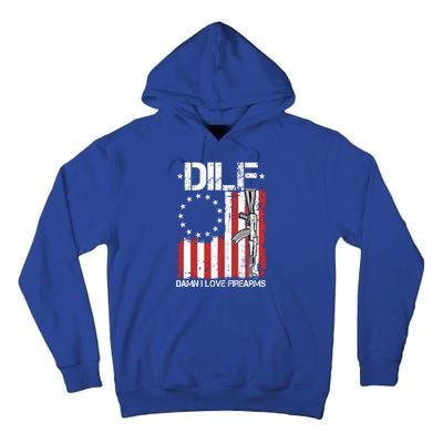 DILF Damn I Love Firearms Distressed USA American Flag Tall Hoodie