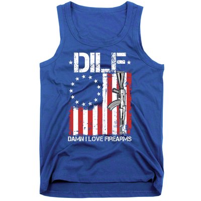 DILF Damn I Love Firearms Distressed USA American Flag Tank Top