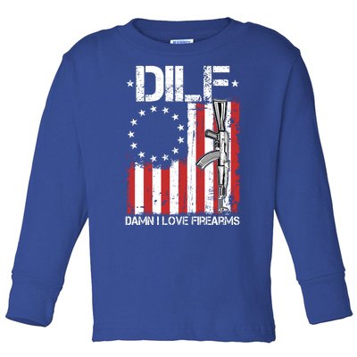 DILF Damn I Love Firearms Distressed USA American Flag Toddler Long Sleeve Shirt