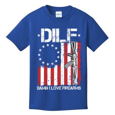DILF Damn I Love Firearms Distressed USA American Flag Kids T-Shirt